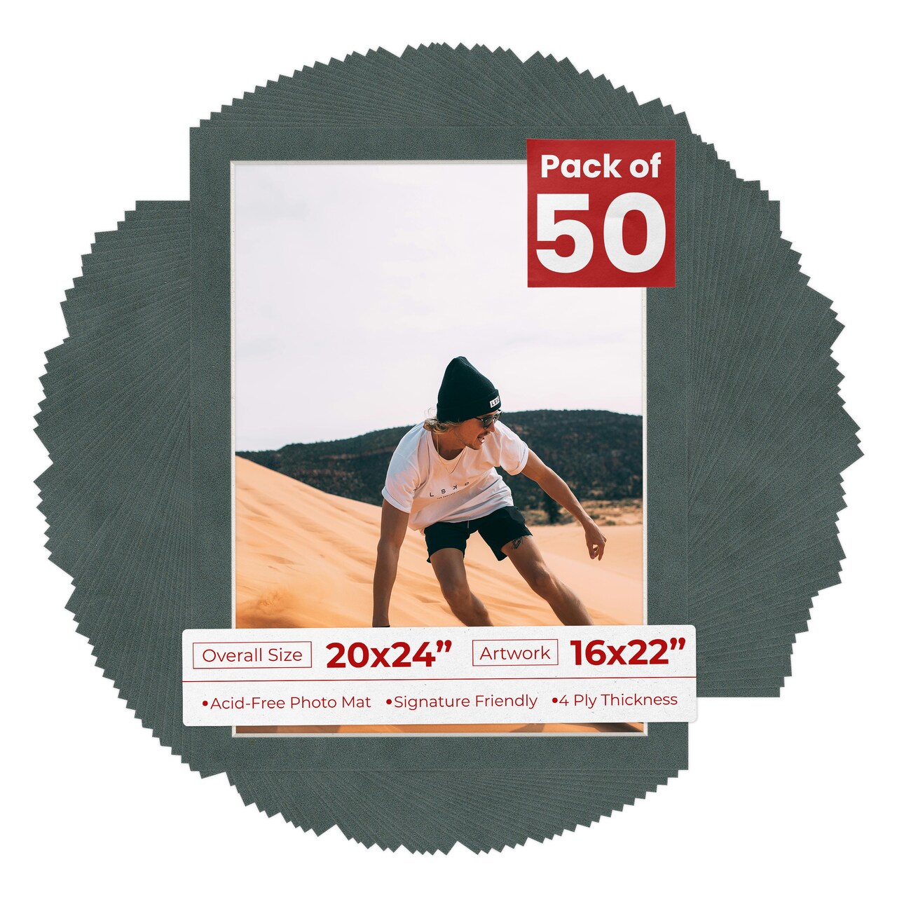 Dark Grey Suede Mat Board for 20x24 Frames - Fits 16x22 Photos